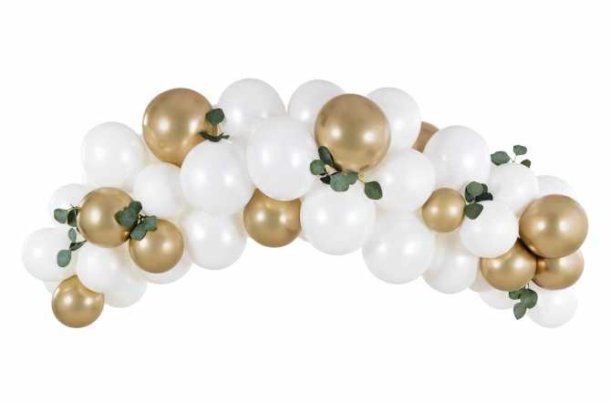 Kit arche 60 ballons - Blanc et Or et Guirlandes d'Eucalyptus - Jour de  Fête - Décoration de Salle - BAPTEME ET COMMUNION