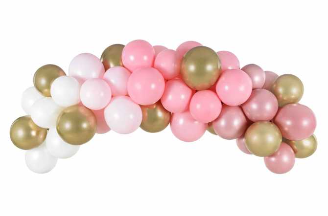 Arche de ballon rose, blanc et doré - Monstres des fêtes