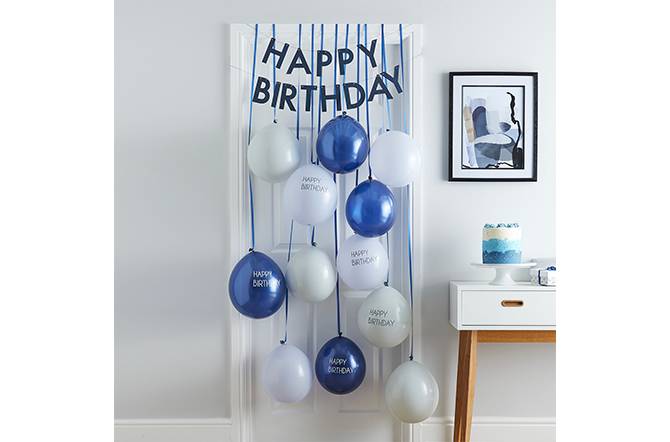 Kit de porte joyeux anniversaire bleu - Ensemble décoration de Fête